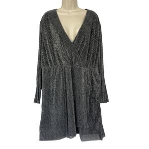 Serra Dress Womens XXL Metallic Silver Pleated Faux Wrap New Years Party Glam